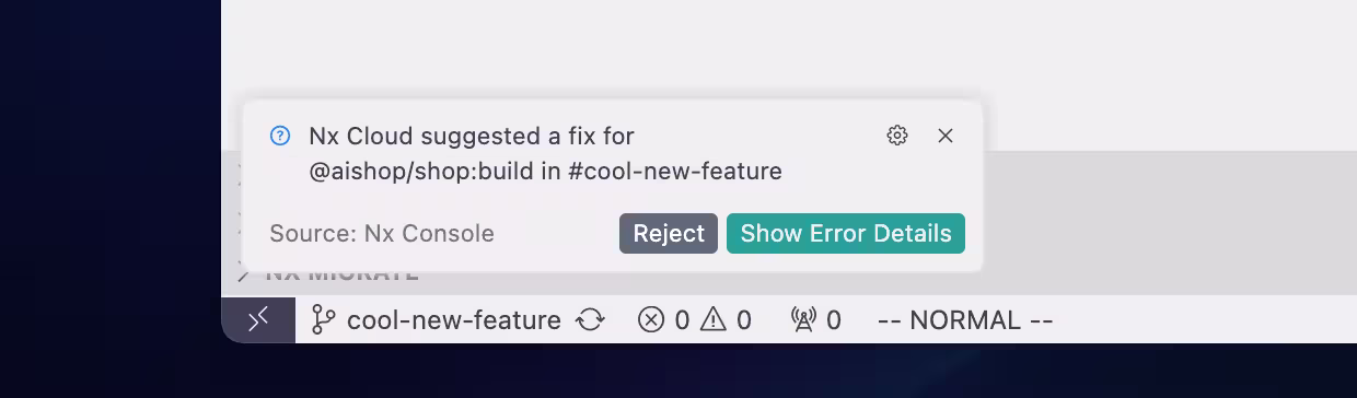Notification in your editor about an AI fix